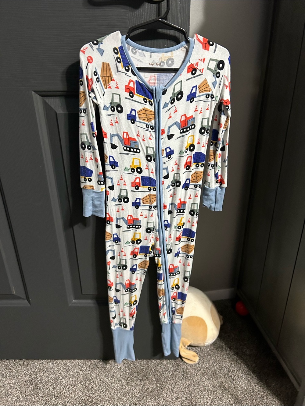 Little Sleepies Kids Construction Vehicles One-Piece Pajama - Light Blue Trim